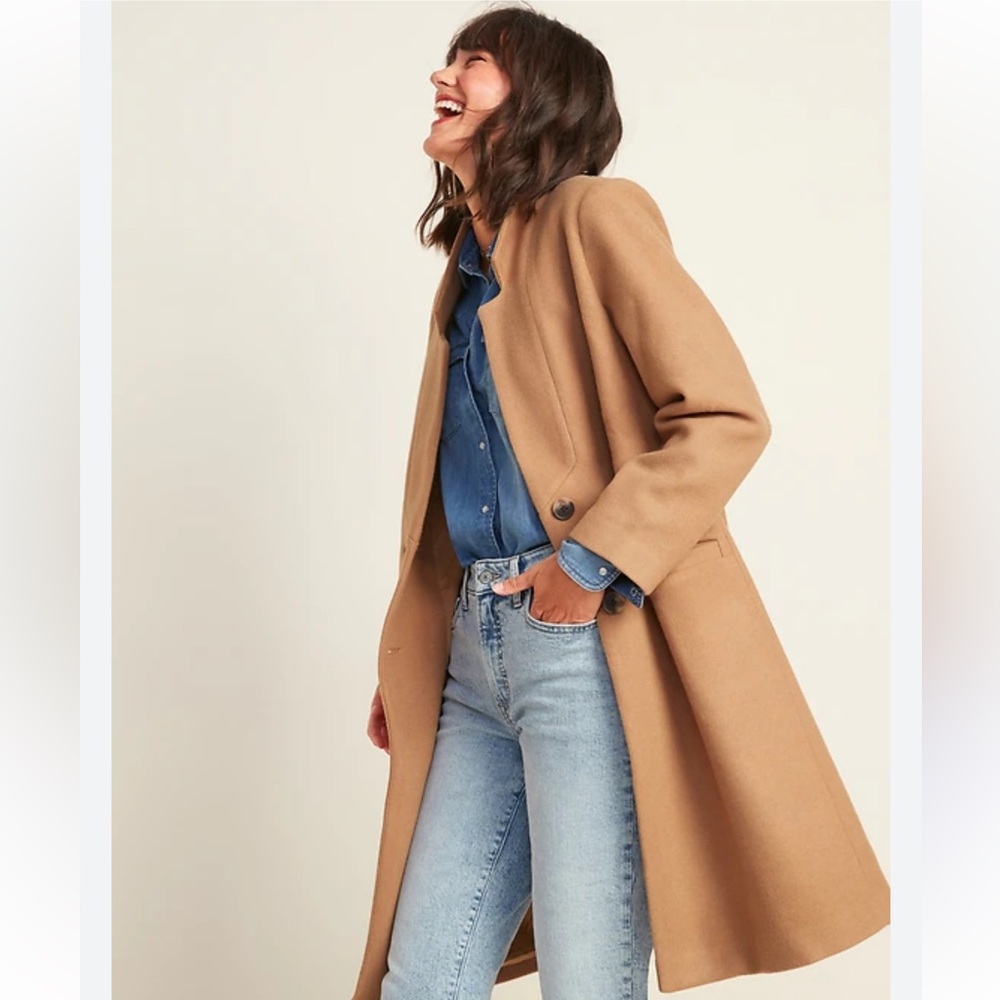 Old Navy Camel Long Wool-Blend Coat